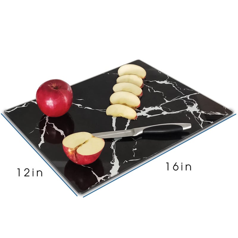 VASUHOME Tempered Glass Cutting Board Set of 2-16x12 inch Marble Pattern Cutting Board for Kitchen Counter - Scratch, Heat, Shatter Resistant and Easy to Clean- Black and Clear - Image 2